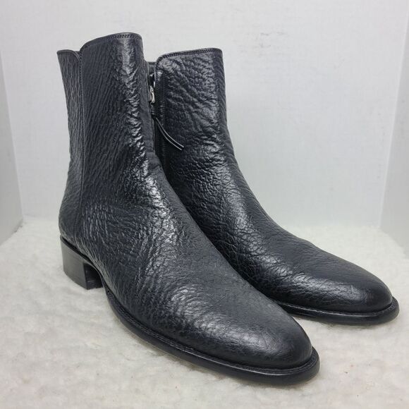 Stallion Men\'s Boots Size 8 D Black Bison Zorro Zip Cowboy Shoes Leather Sole main image 12